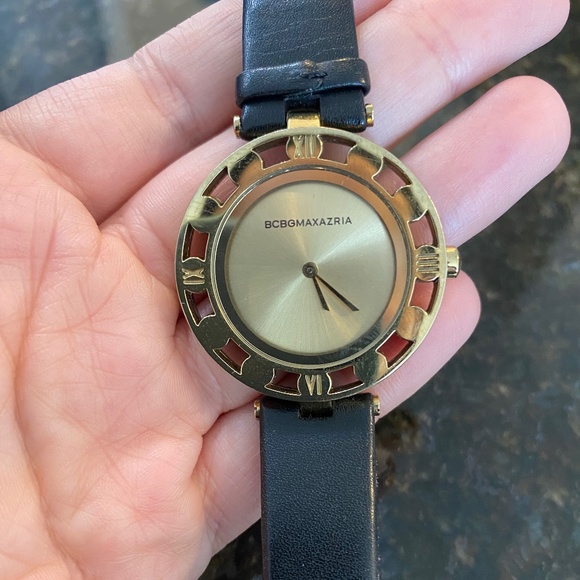 BCBG Black Leather Watch with Gold Coloured Faced - Picture 2 of 4